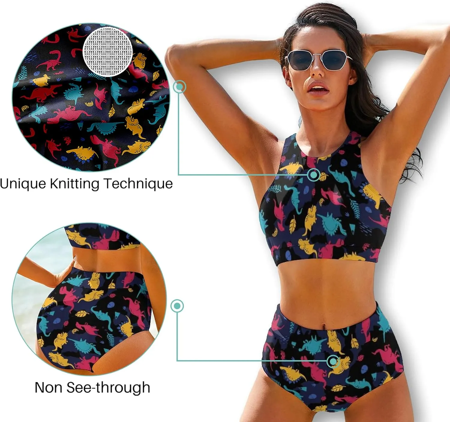 Cerburny High Waisted Bikini Sets for Women 2 Piece Swimsuit Women High Neck Bikinis Racerback Bathing Suits