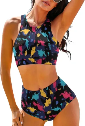 Cerburny High Waisted Bikini Sets for Women 2 Piece Swimsuit Women High Neck Bikinis Racerback Bathing Suits