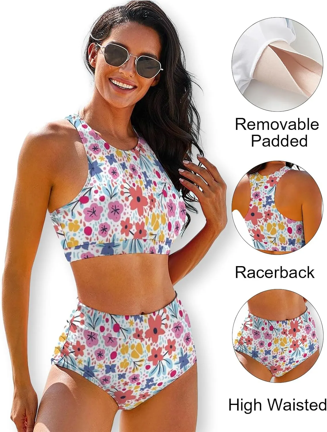 Cerburny High Waisted Bikini Sets for Women 2 Piece Swimsuit Women High Neck Bikinis Racerback Bathing Suits
