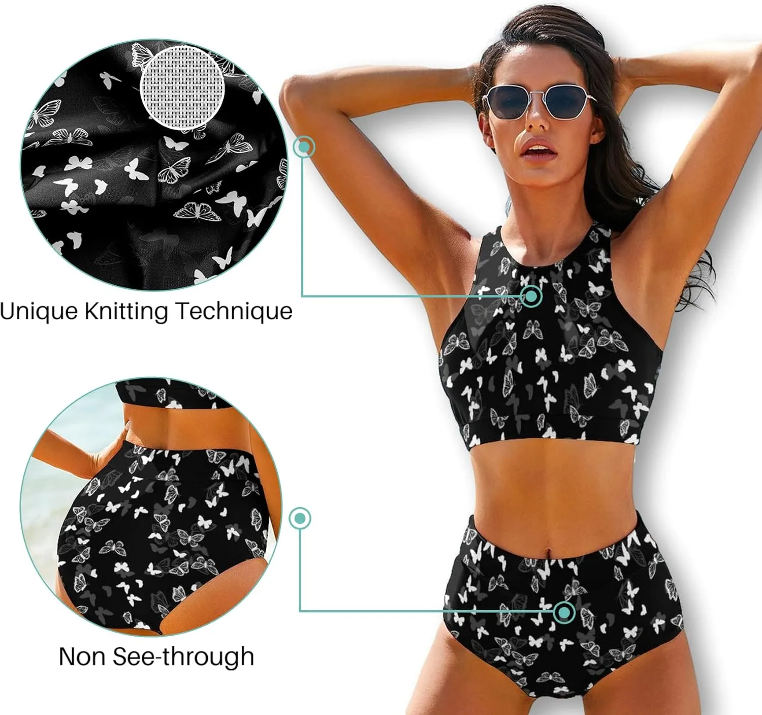 Cerburny High Waisted Bikini Sets for Women 2 Piece Swimsuit Women High Neck Bikinis Racerback Bathing Suits