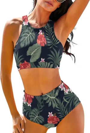 Cerburny High Waisted Bikini Sets for Women 2 Piece Swimsuit Women High Neck Bikinis Racerback Bathing Suits