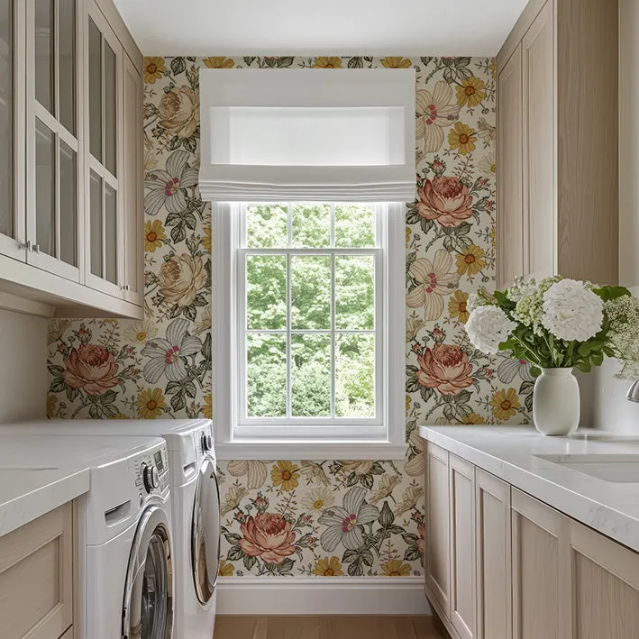 Chamomile Rose Hibiscus Flower Vintage Wallpaper