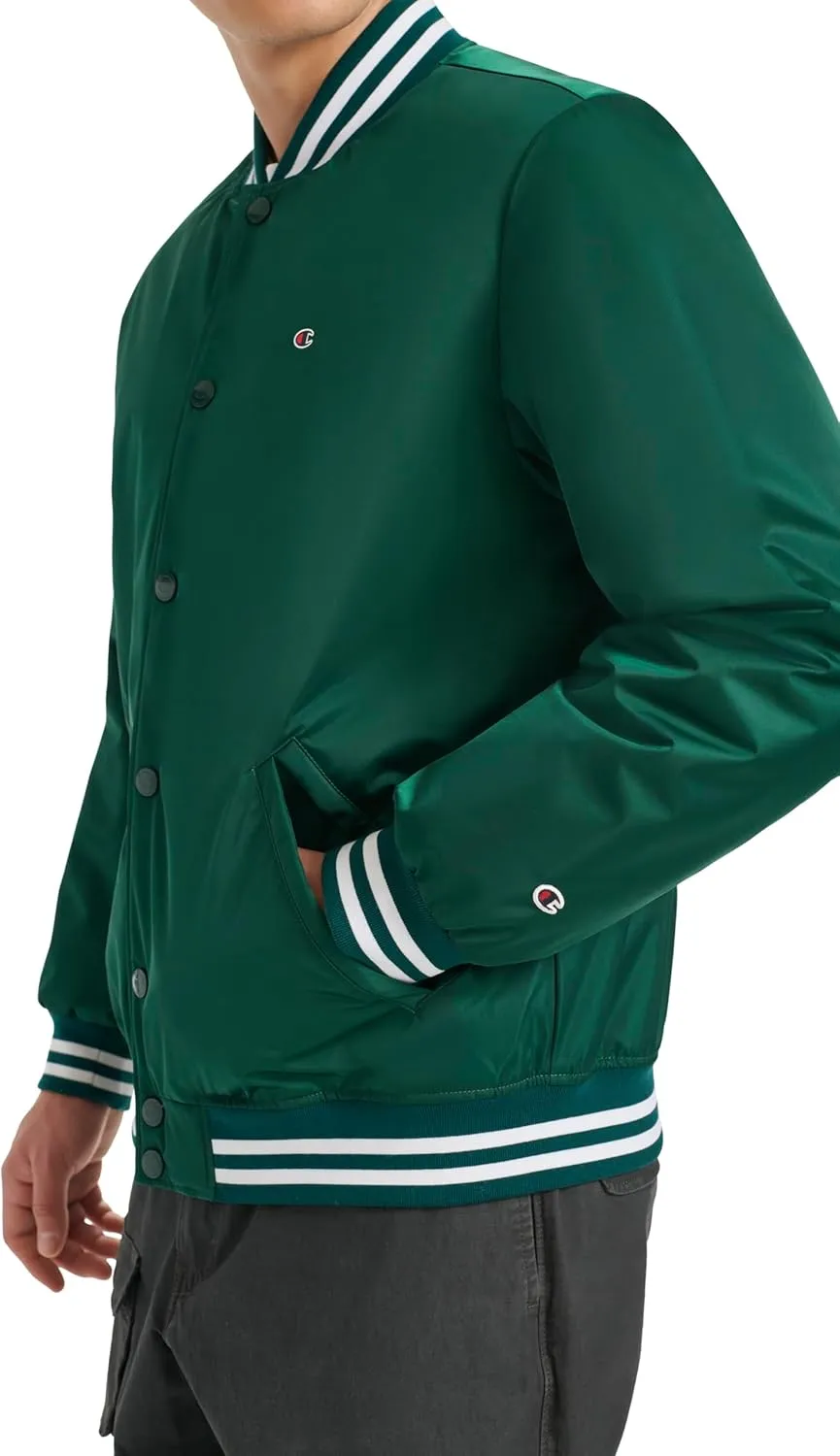 Champion Men's Logo Striped-Trim Varsity Jacket