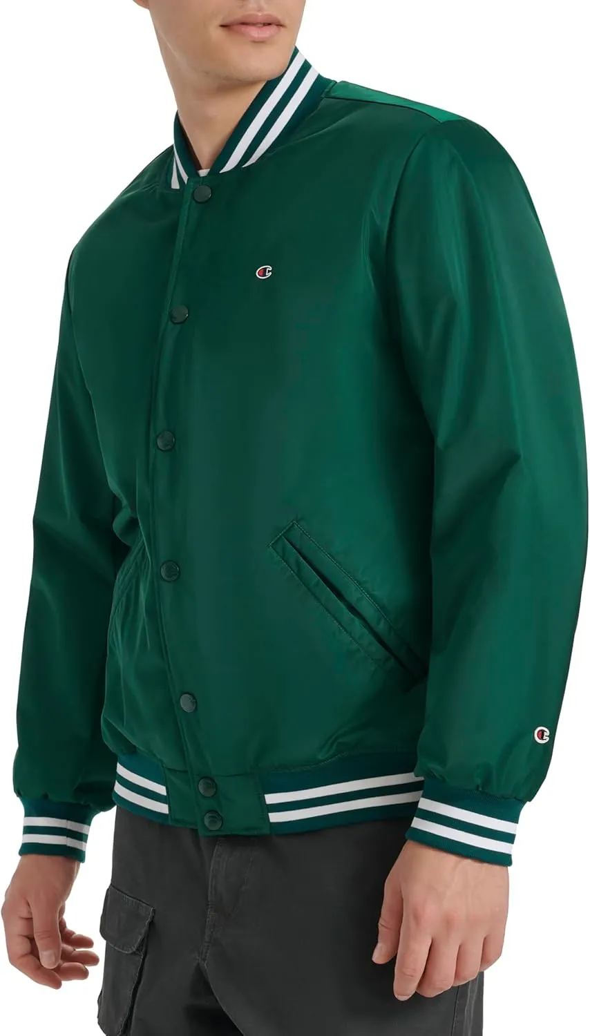 Champion Men's Logo Striped-Trim Varsity Jacket