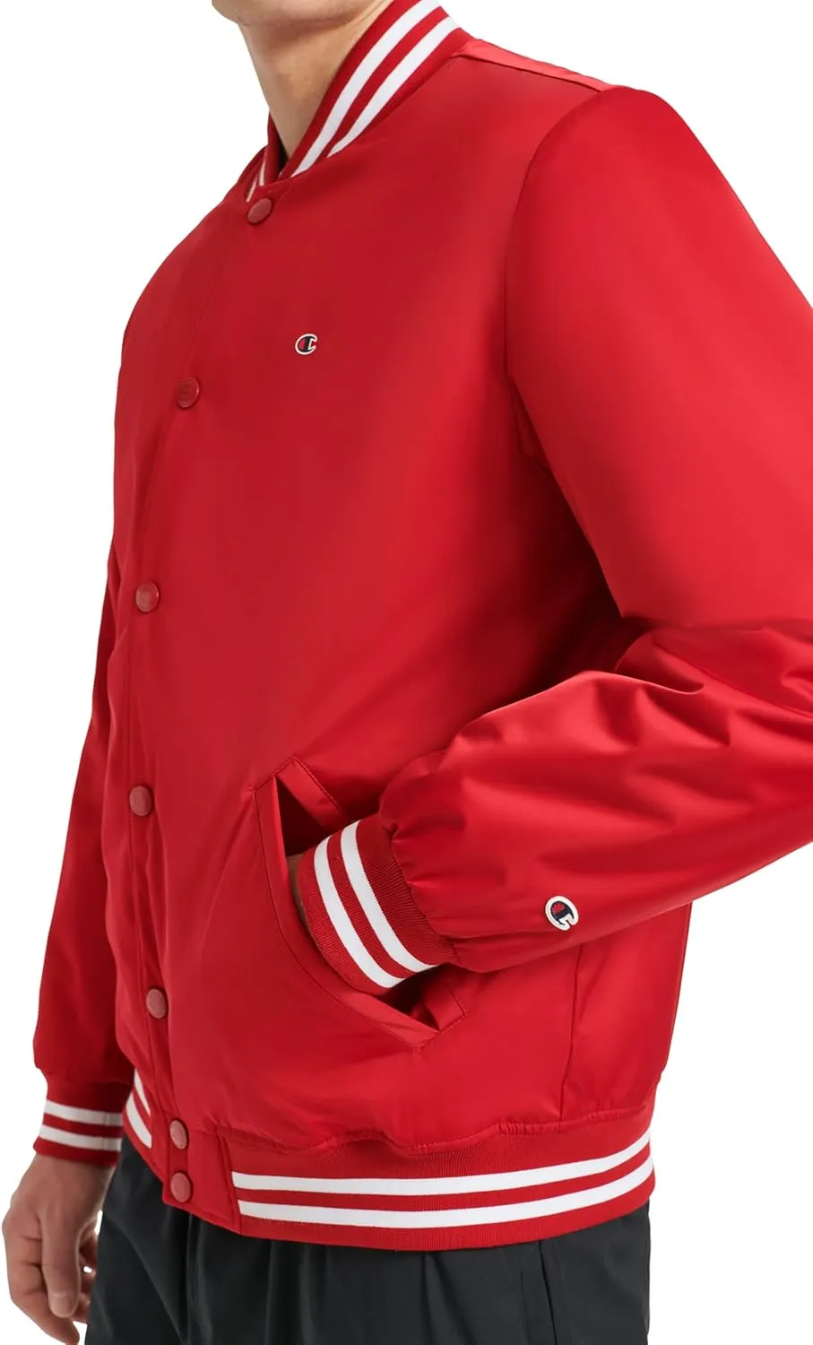 Champion Men's Logo Striped-Trim Varsity Jacket