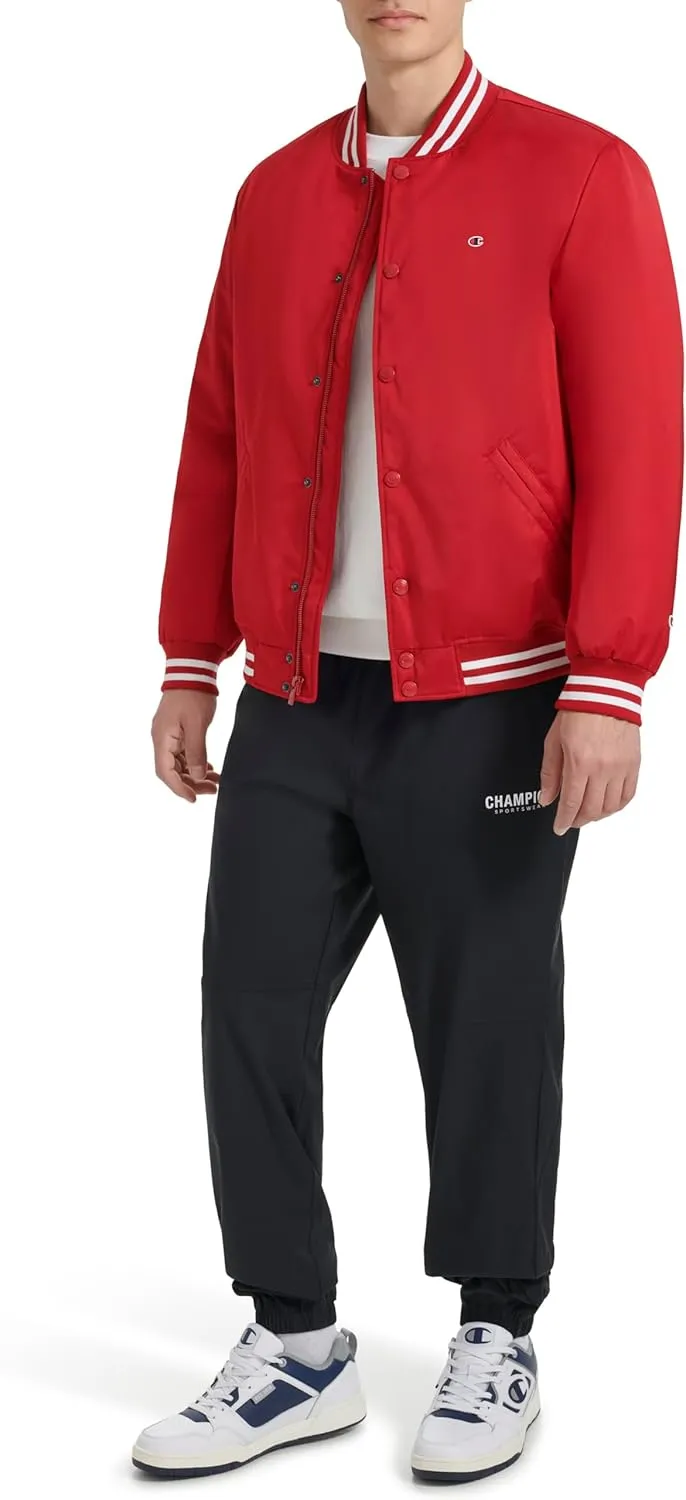 Champion Men's Logo Striped-Trim Varsity Jacket