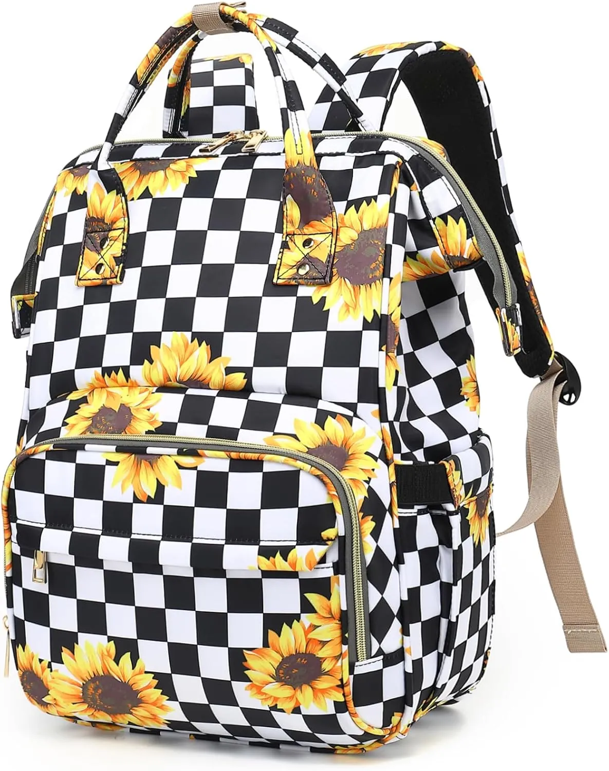 Checkered Sunflower Lunch Backpack for Women, Insulated Cooler Work Business Laptop Backpacks Girls School Backpack College Bookbags