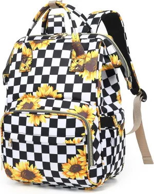 Checkered Sunflower Lunch Backpack for Women, Insulated Cooler Work Business Laptop Backpacks Girls School Backpack College Bookbags