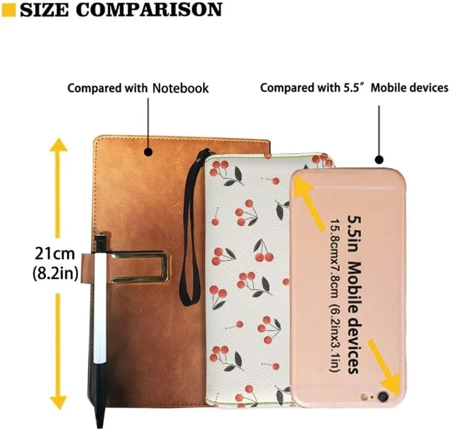 Cherry Leather Wallet for Women Waterproof Zip Around Clutch Travel Purse Large Capacity Cute Card Case Money Clips