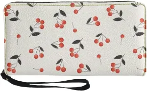 Cherry Leather Wallet for Women Waterproof Zip Around Clutch Travel Purse Large Capacity Cute Card Case Money Clips