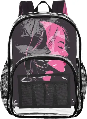 Chic Silhouette Black Boys Backpacks, Clear Plastic Bag, Backpack Bag, Transparent School Bag