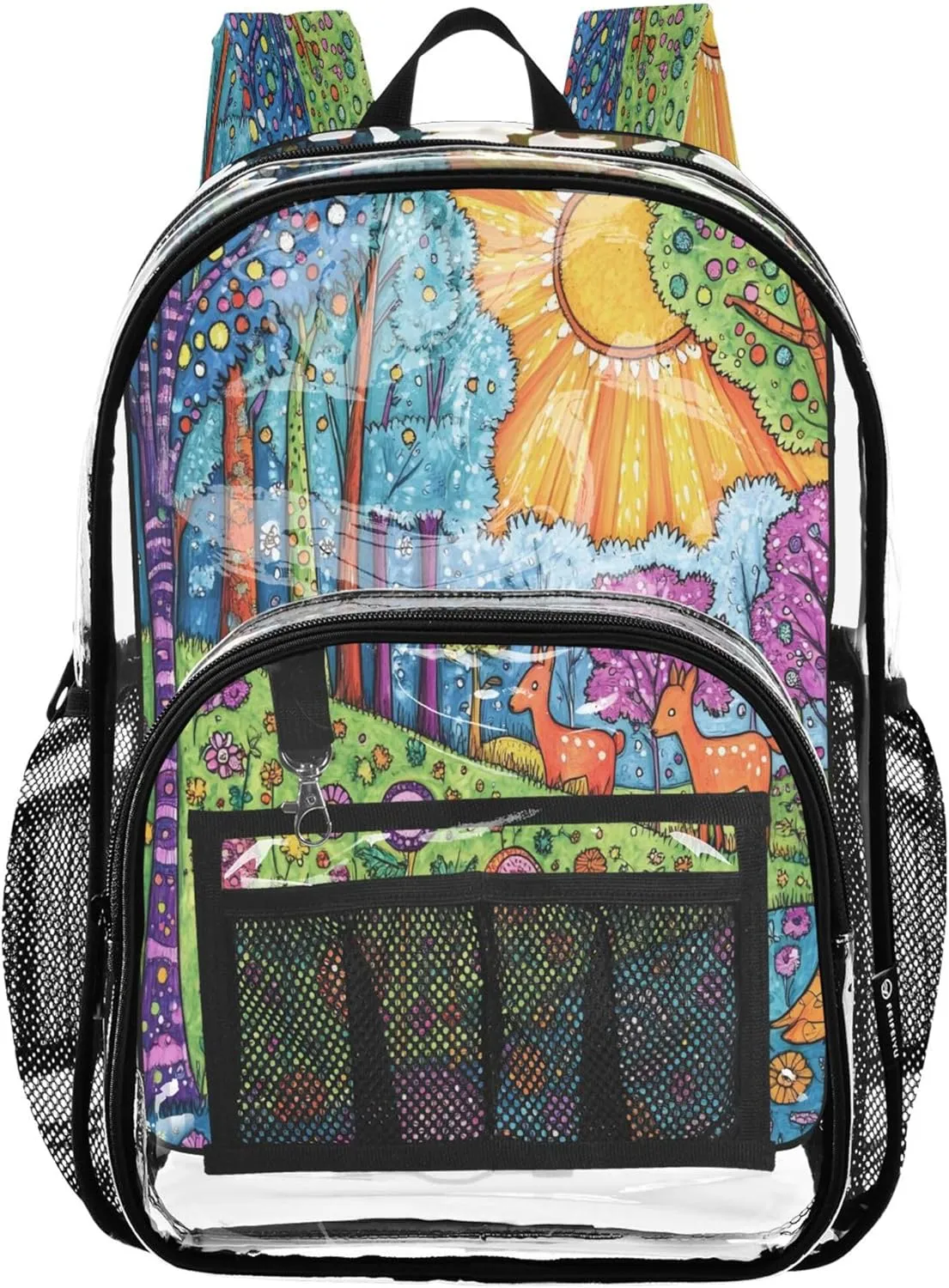 CHIFIGNO Colorful Tree Floral Garden Backpack for Girls, Clear Plastic Bags, Clear Bag, Kids Backpacks for Boys