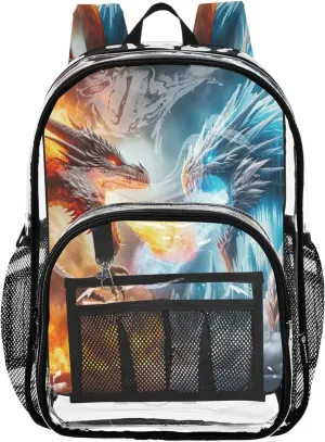 CHIFIGNO Fire Dragon Ice Dragon Kids Bag, Clear Plastic Bag, Clear Bags, Kids Backpacks for Girls