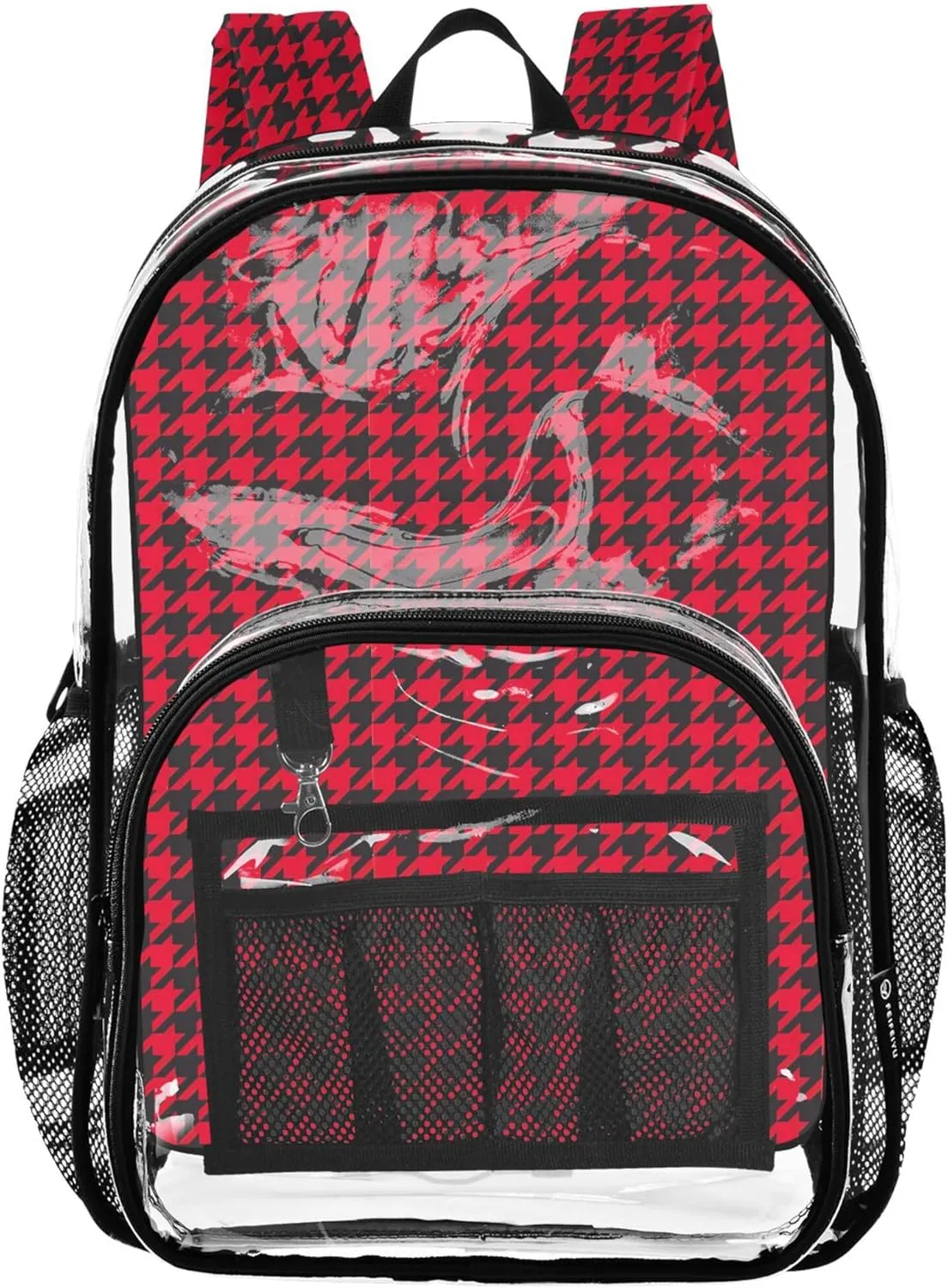 CHIFIGNO Houndstooth Red Black Backpack Girls, Clear Plastic Bag, Backpack Bag, Clear Backpacks