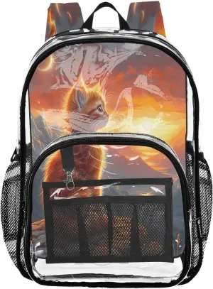 CHIFIGNO Orange Kitten Girls School Backpack, Clear Plastic Bag, School Bags for Girls, Clear Bookbag