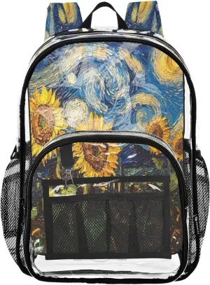 CHIFIGNO Sunflowers Starry Night Travel Bag Kids, Clear Plastic Bag, Book Bag, Backpack Clear