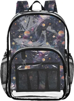 CHIFIGNO Watercolor Planet Constellation Galaxy Bag for School, Clear Plastic Bag, See through Bag, Clear School Backpack