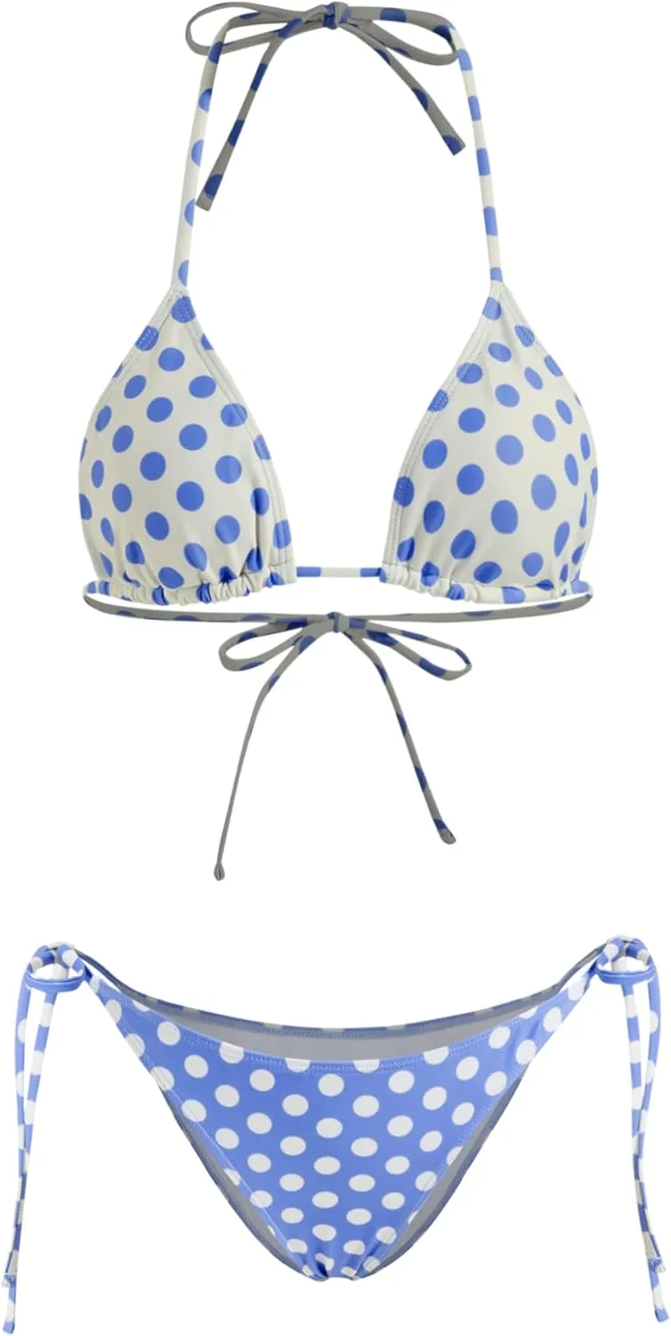 CIDER Swimsuit Bikinis for Women Halter Polka Dot Bikini Set Tie Side V Neck Low Waist Swimwear Bathing Suits