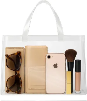 Clear Tote Bag  Large PVC Transparent Bag with Handles for Stadiums, Travel, Work  Durable & Spacious