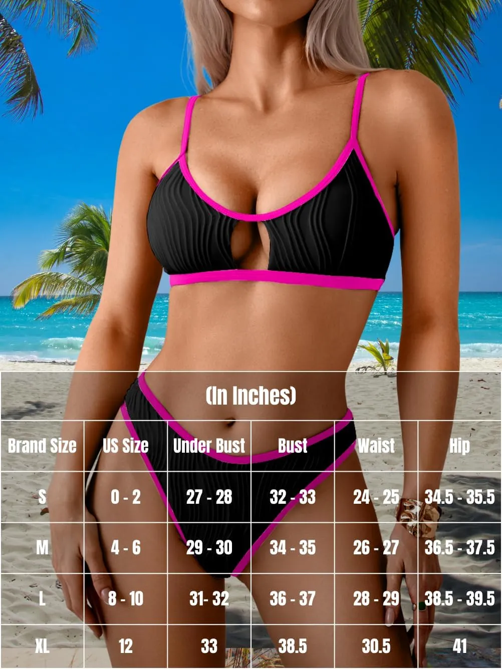 Color Block Swimsuits Women,Sexy Keyhole Ribbed Bikini Sets,2 Piece High Cut Cheeky Bikinis Beach Tanning Pool
