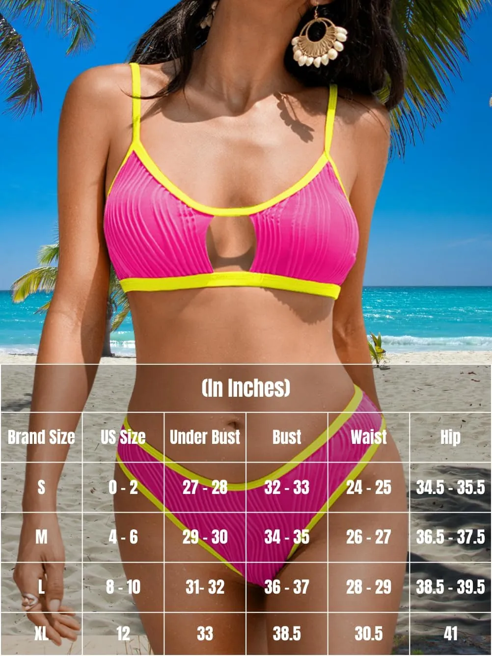 Color Block Swimsuits Women,Sexy Keyhole Ribbed Bikini Sets,2 Piece High Cut Cheeky Bikinis Beach Tanning Pool
