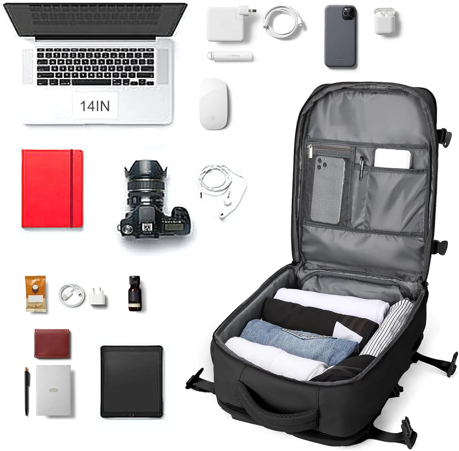 coowoz Travel Backpack For Women Men Airline Approved,Black Carry On Backpack,Large Hiking Laptop College Backpacks Waterproof Outdoor Sports Rucksack Casual Daypack Fit 15.6 Inch Backpacks
