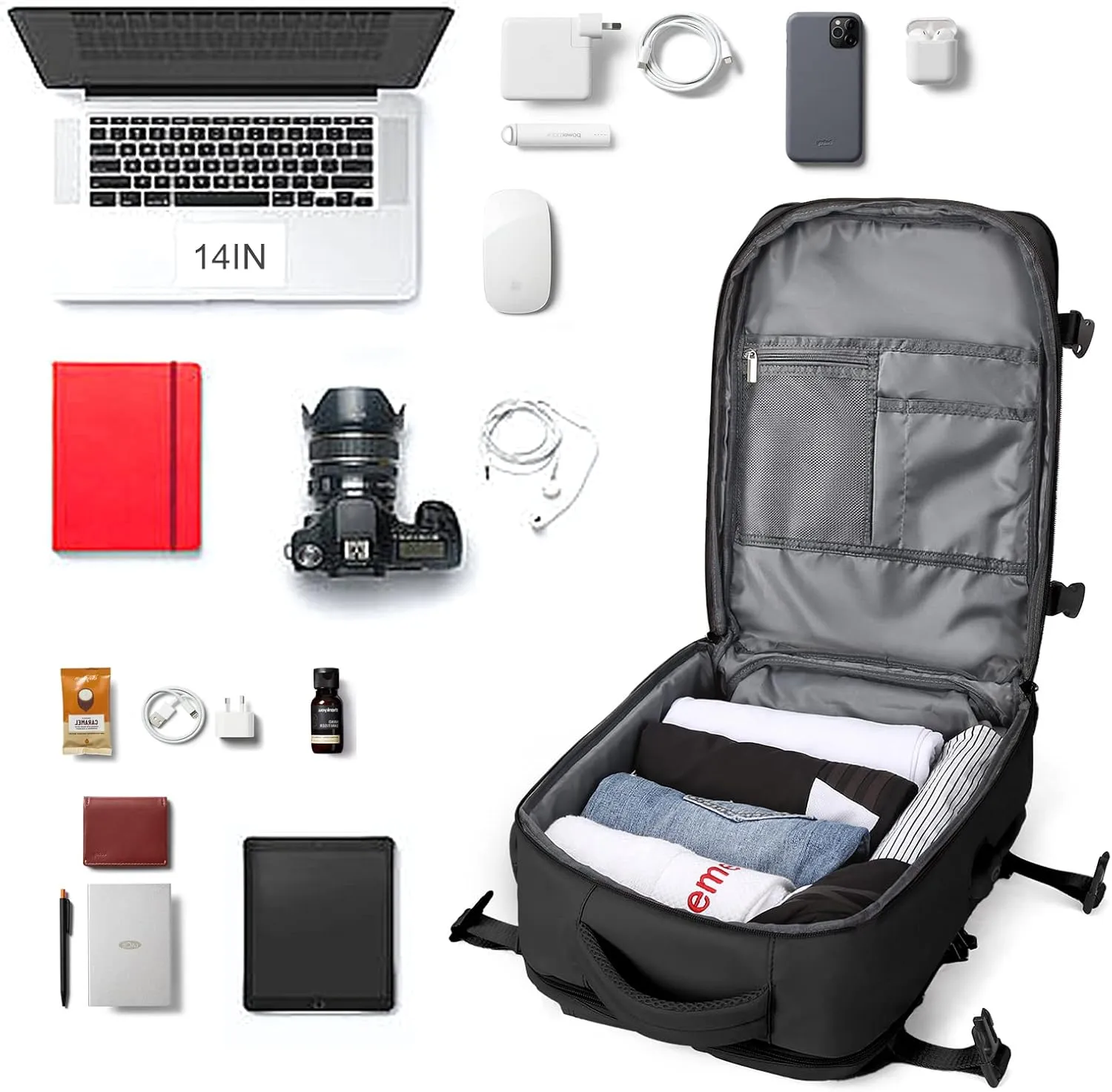 coowoz Travel Backpack For Women Men Airline Approved,Black Carry On Backpack,Large Hiking Laptop College Backpacks Waterproof Outdoor Sports Rucksack Casual Daypack Fit 15.6 Inch Backpacks