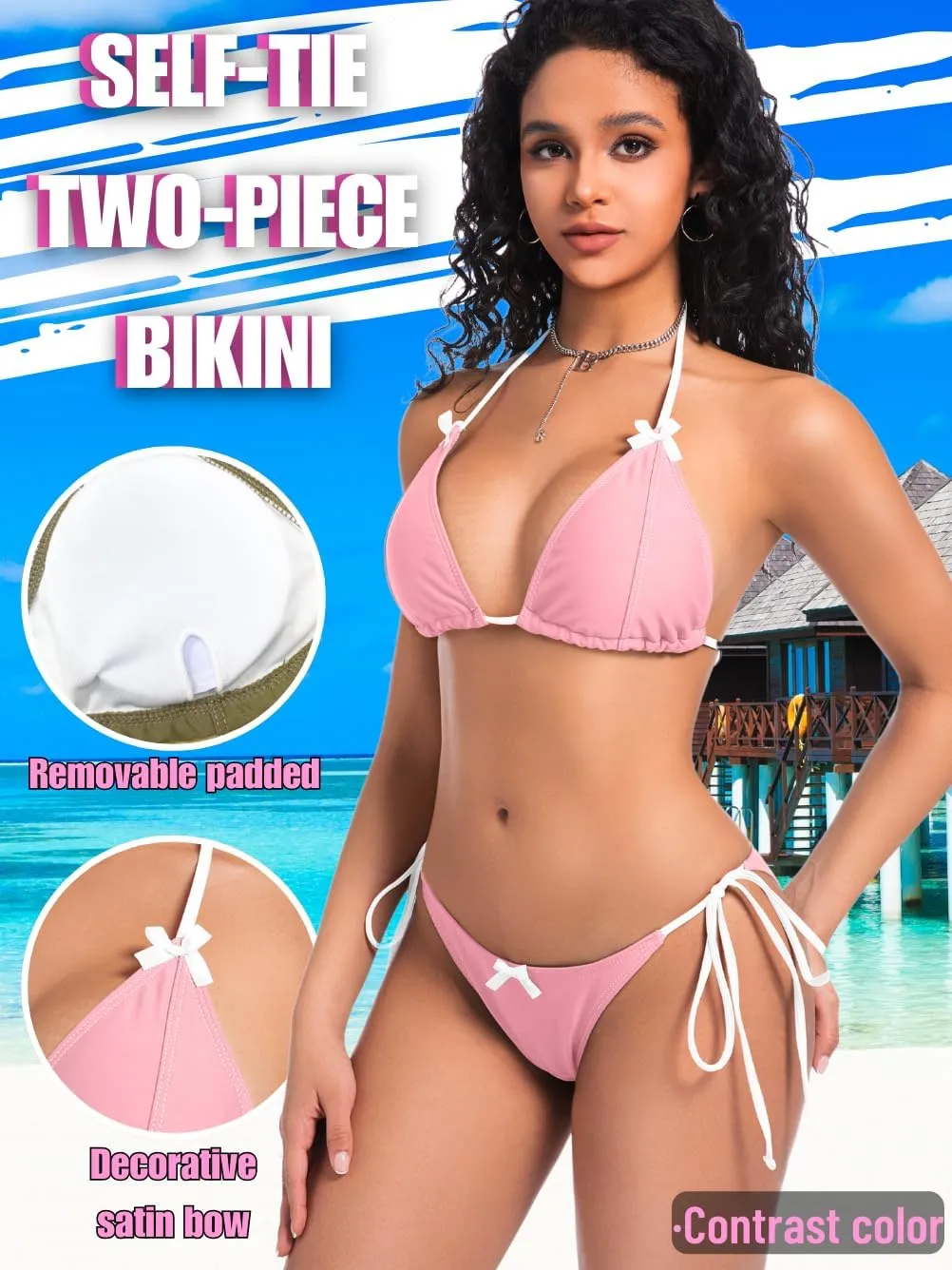 Coquette Swimsuit,2000s Bow Cute Bikinis for Women,Low Rise Tie Bikini Sets Tanning Pool Party