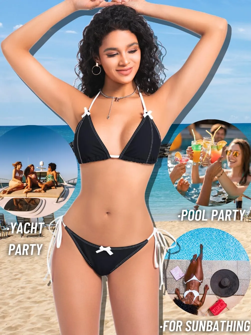 Coquette Swimsuit,2000s Bow Cute Bikinis for Women,Low Rise Tie Bikini Sets Tanning Pool Party