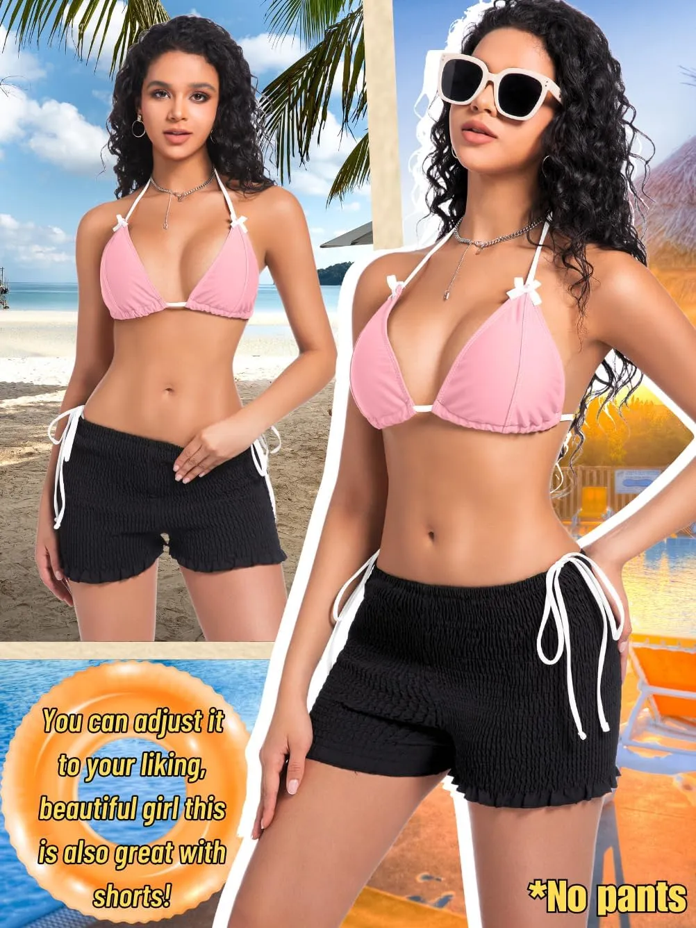 Coquette Swimsuit,2000s Bow Cute Bikinis for Women,Low Rise Tie Bikini Sets Tanning Pool Party