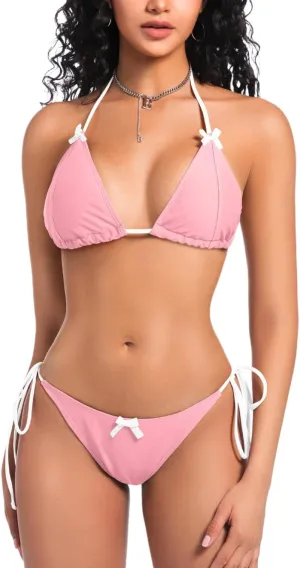 Coquette Swimsuit,2000s Bow Cute Bikinis for Women,Low Rise Tie Bikini Sets Tanning Pool Party
