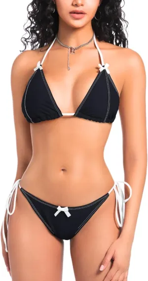Coquette Swimsuit,2000s Bow Cute Bikinis for Women,Low Rise Tie Bikini Sets Tanning Pool Party