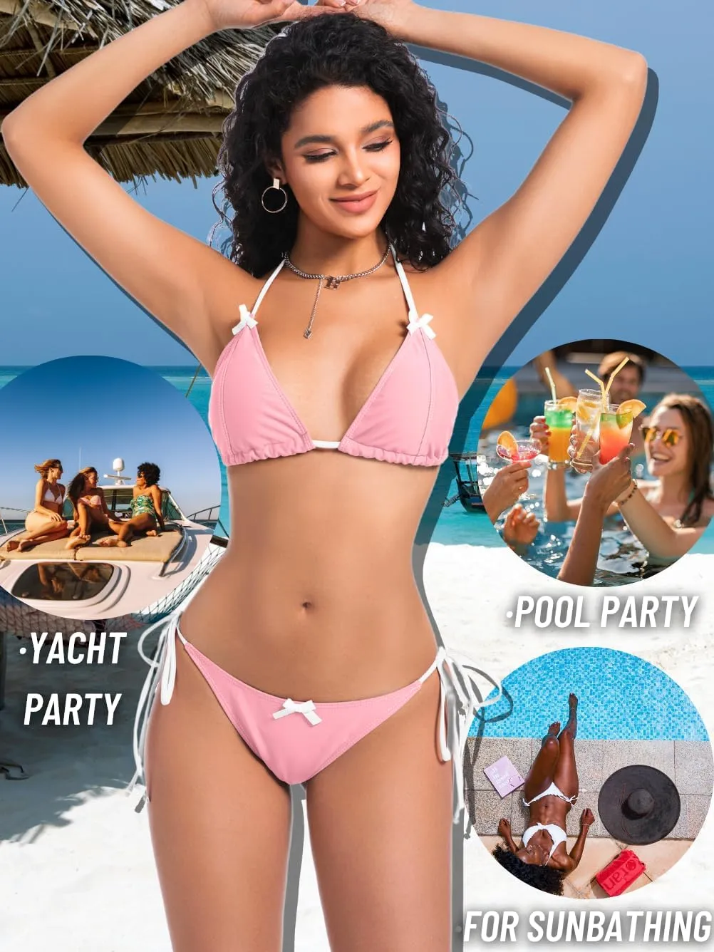 Coquette Swimsuit,2000s Bow Cute Bikinis for Women,Low Rise Tie Bikini Sets Tanning Pool Party