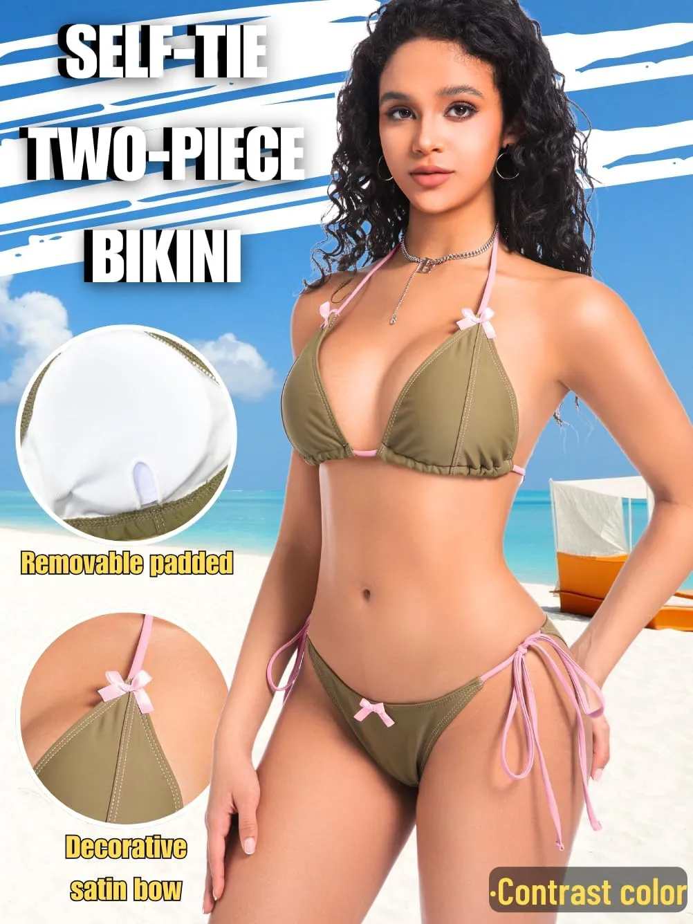 Coquette Swimsuit,2000s Bow Cute Bikinis for Women,Low Rise Tie Bikini Sets Tanning Pool Party