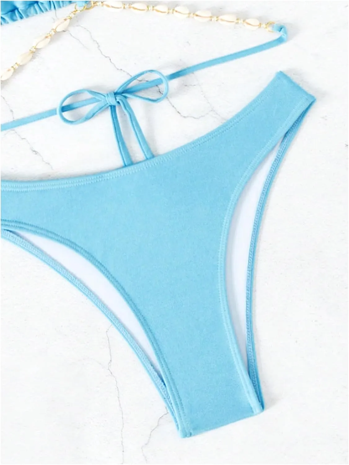 COZYEASE Women's 2 Piece Bikini Set Triangle Halter Tie Back Bathing Suit Set Shell Backless High Cut Swimsuit