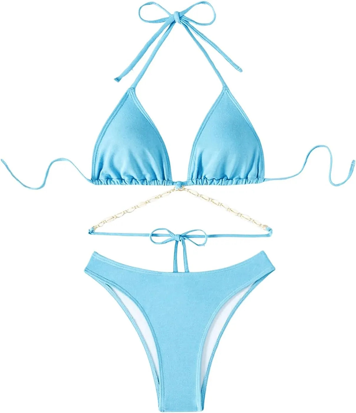 COZYEASE Women's 2 Piece Bikini Set Triangle Halter Tie Back Bathing Suit Set Shell Backless High Cut Swimsuit