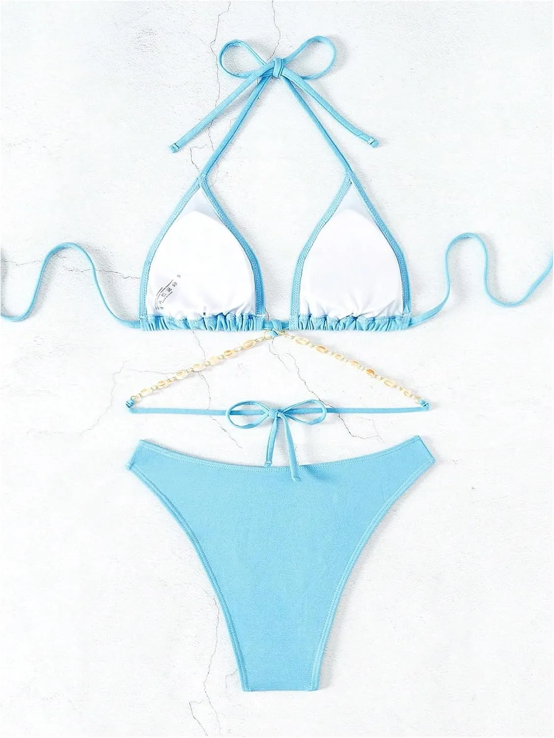 COZYEASE Women's 2 Piece Bikini Set Triangle Halter Tie Back Bathing Suit Set Shell Backless High Cut Swimsuit