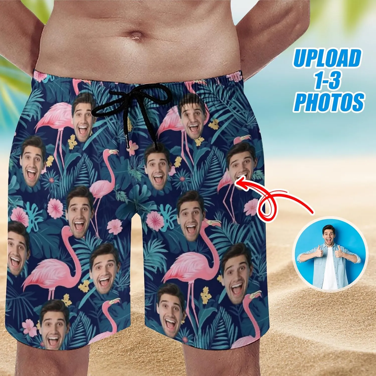 Custom Face Swim Trunks for Mens, Personalized Funny Beach Shorts with Faces Photo, Customized Swim Shorts Gift for Birthday