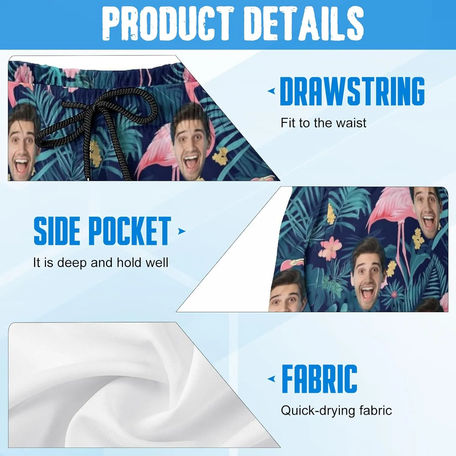 Custom Face Swim Trunks for Mens, Personalized Funny Beach Shorts with Faces Photo, Customized Swim Shorts Gift for Birthday