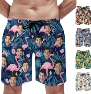Custom Face Swim Trunks for Mens, Personalized Funny Beach Shorts with Faces Photo, Customized Swim Shorts Gift for Birthday