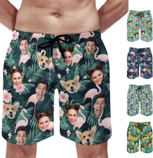 Custom Face Swim Trunks for Mens, Personalized Funny Beach Shorts with Faces Photo, Customized Swim Shorts Gift for Birthday
