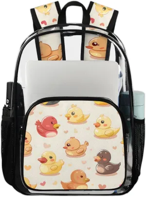 Cute Animal Ducks Heavy Duty Clear Backpack Animal Duck Large See Through Backpacks PVC Transparent Clear Bag for Women Men Security Stadium Work Travel Events Concert