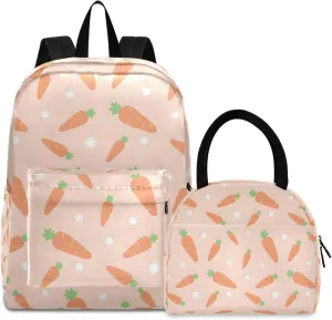 Cute Carrot Set Backpack Cooler Bags Insulated Water Proof, Backpacks with Lunchbox