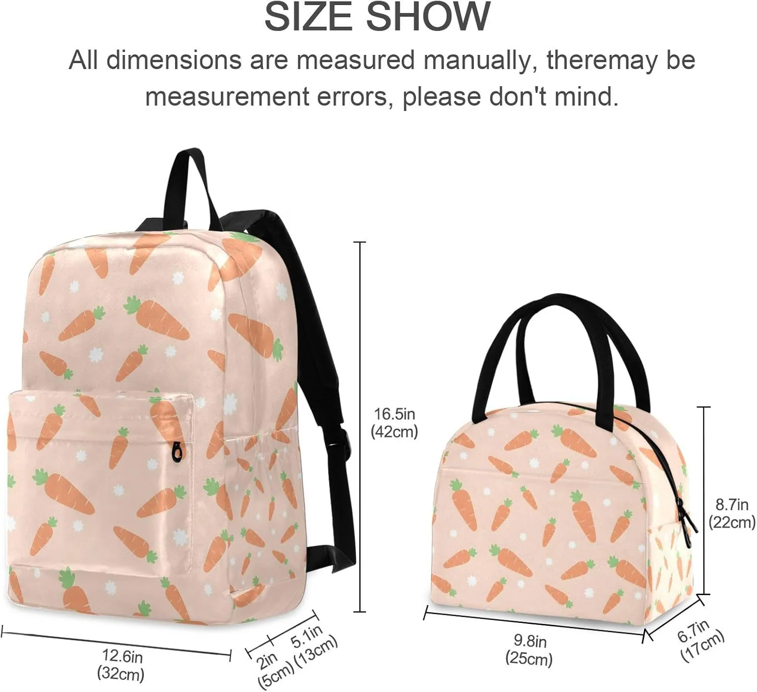 Cute Carrot Set Backpack Cooler Bags Insulated Water Proof, Backpacks with Lunchbox