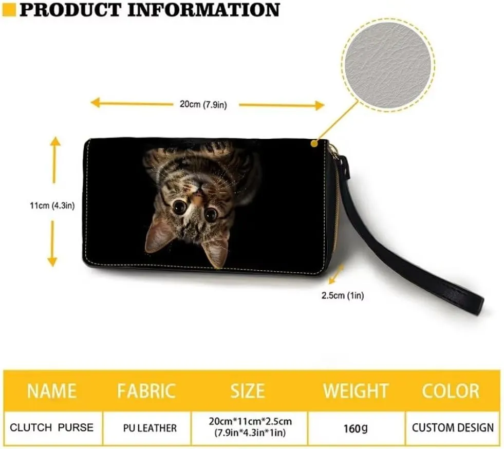 Cute Cat Leather Wallet Large Capacity Thin Wallets Card Holder Wallets for Women Money Clips with Zipper Coin Pocket Handbag