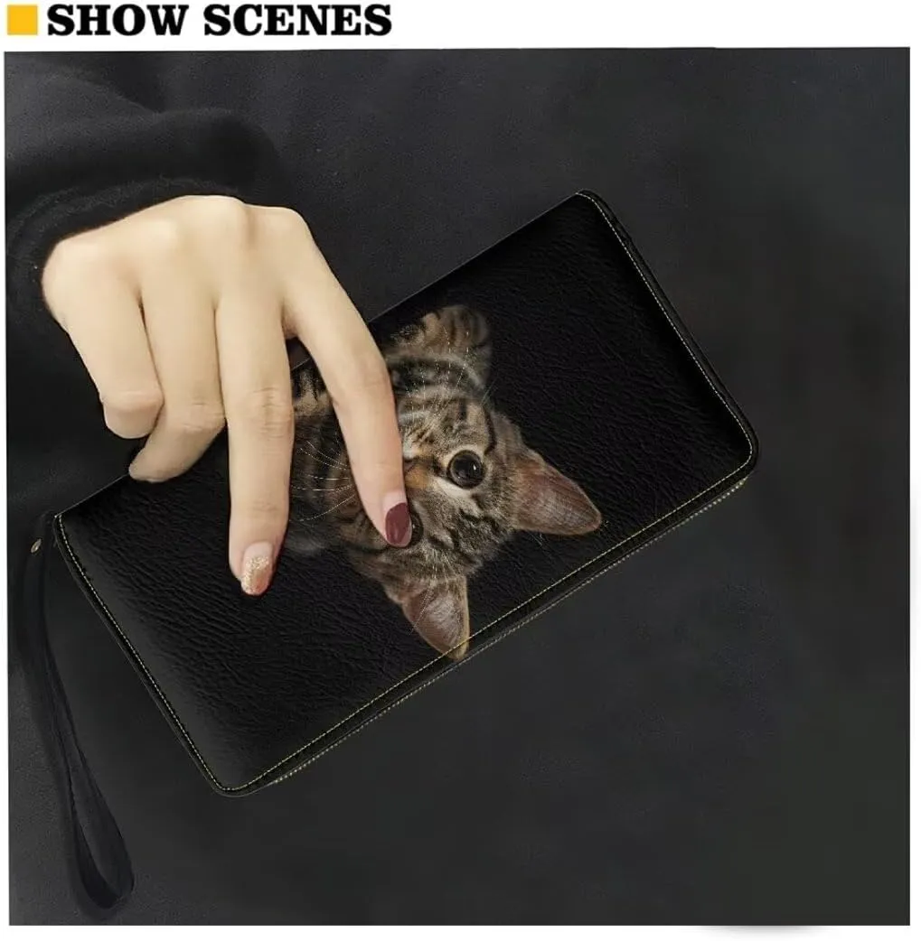 Cute Cat Leather Wallet Large Capacity Thin Wallets Card Holder Wallets for Women Money Clips with Zipper Coin Pocket Handbag