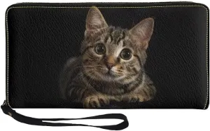 Cute Cat Leather Wallet Large Capacity Thin Wallets Card Holder Wallets for Women Money Clips with Zipper Coin Pocket Handbag
