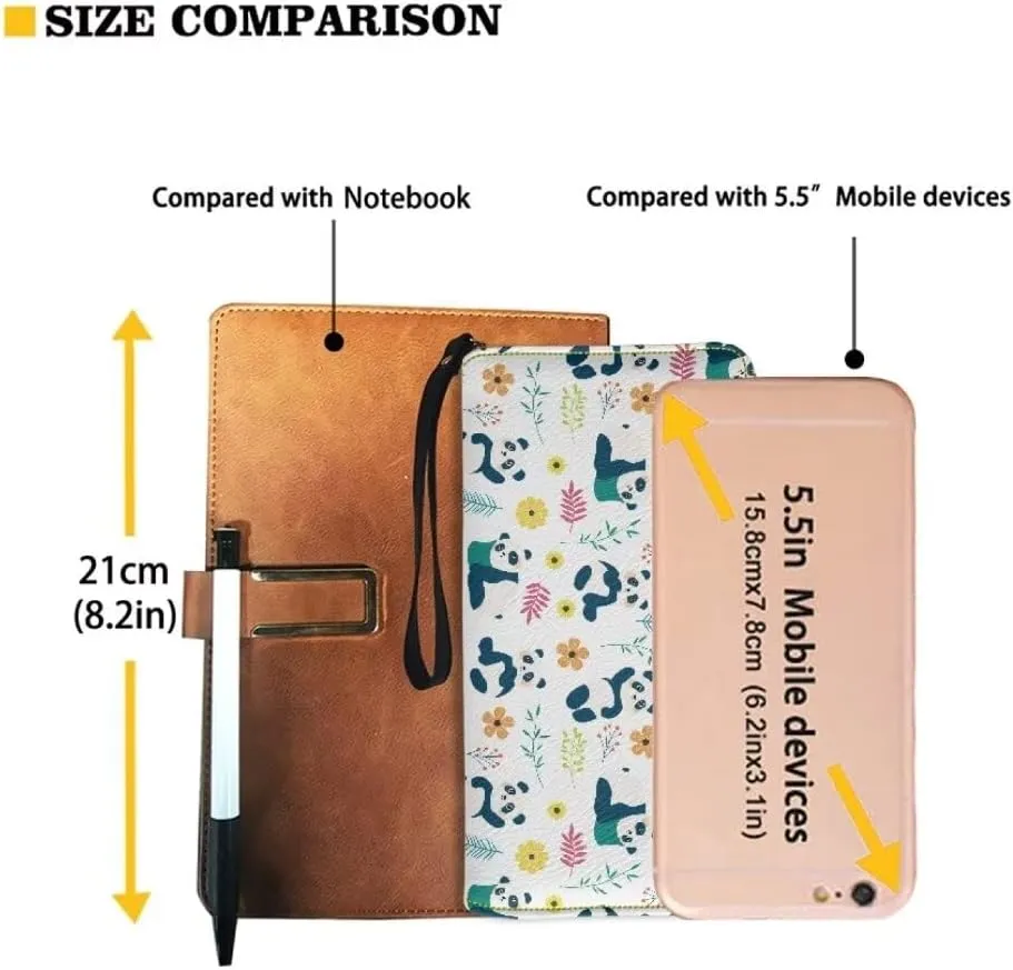 Cute Panda Wristlet Wallet for Women Ladies Floral Flowers Zip Around Clutch Travel Purse Waterproof Leather Money Clips