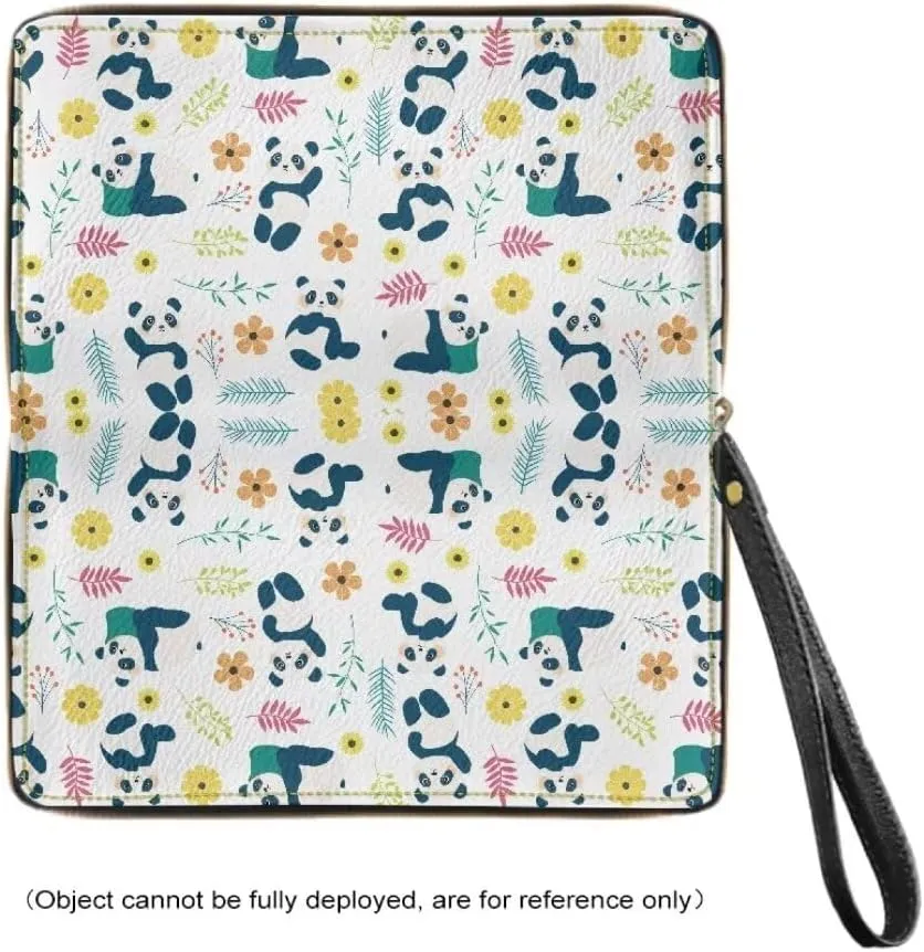 Cute Panda Wristlet Wallet for Women Ladies Floral Flowers Zip Around Clutch Travel Purse Waterproof Leather Money Clips