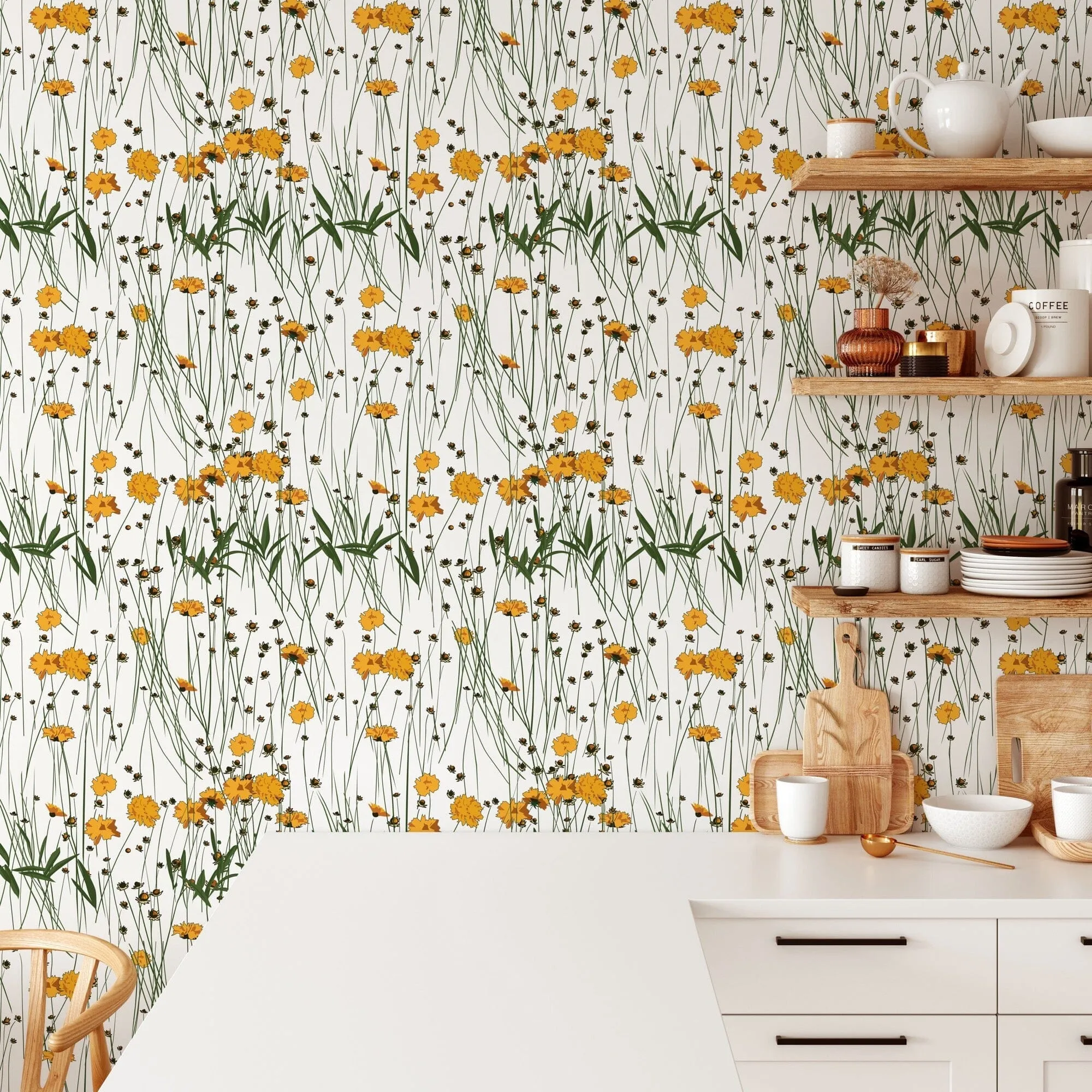 Cute Yellow Flowers Pattern Wallpaper